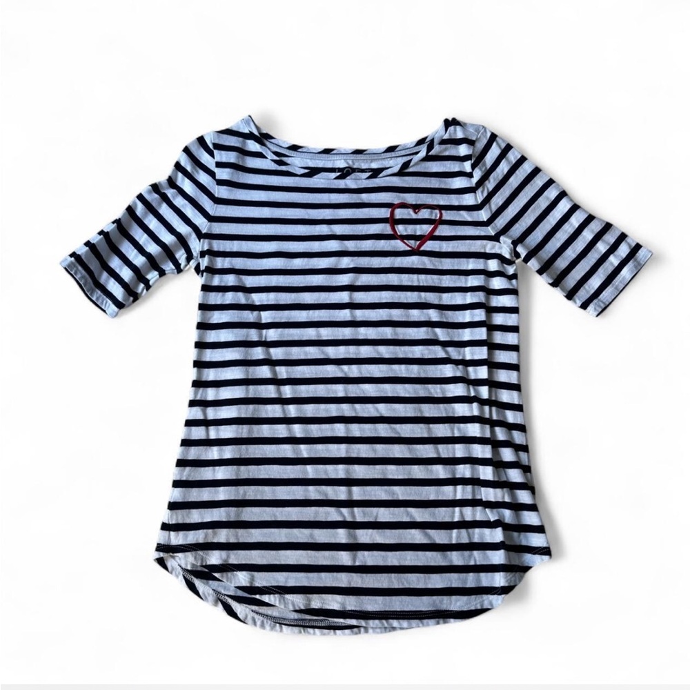 Loft black and white striped top with heart detail